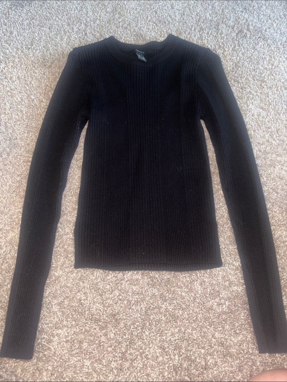 Black Ribbed Long Sleeve Knit Top